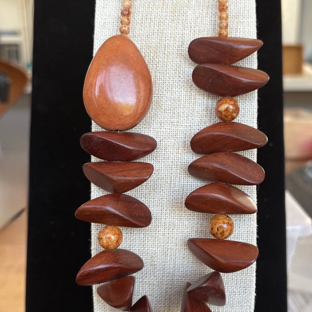 Handmade Wood, Tagua Nut & Jasper Necklace
